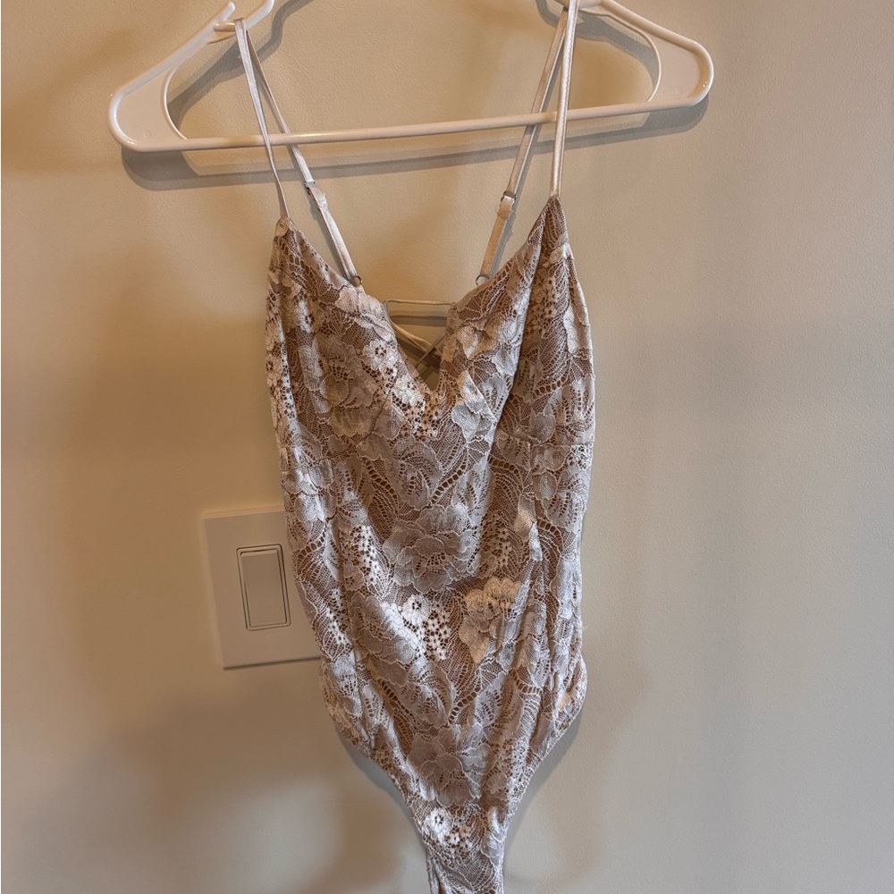 Lulu's Lace Bodysuit in Cream and Brown